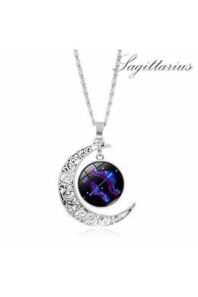 OEM Κολιέ με μενταγιόν ζωδίου και ημισέληνο, από ασημένιο κράμα μετάλλου, ρυθ...