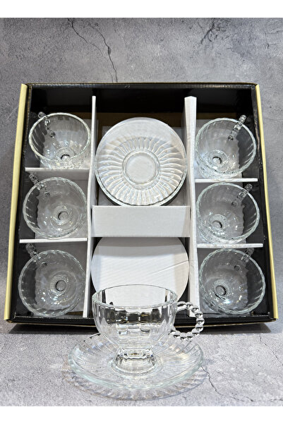 ALQANNAS 6Pcs Tea Cup Set with 6 Saucers Plain Crystal Glass Tea Cup and Sauc...