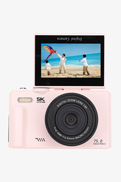 ACSTECH 5K Dijital Fotoğraf Makinesi Flaşlı 75MP Flip Ekran 18X Zoom 64GB Kar...
