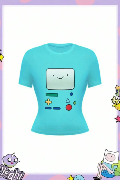 1blood Blue Adventure Time Bmo Face Y2K Short Sleeve Crop