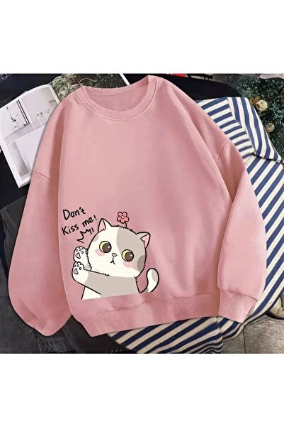 EYAX MODA Women's Cat Printed O-Neck Sweatshirt Eyaxx Sportwear Company