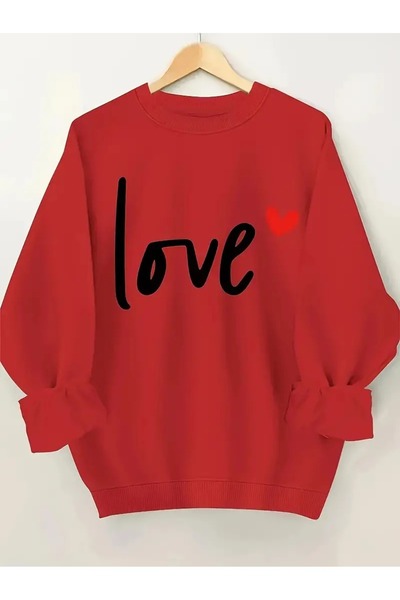 EYAX MODA Women's Love Printed Crew Neck Sweatshirt