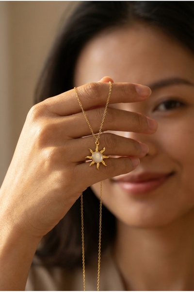 neshely jewelry 14 Ayar Altın Kaplama Güneş Kolye