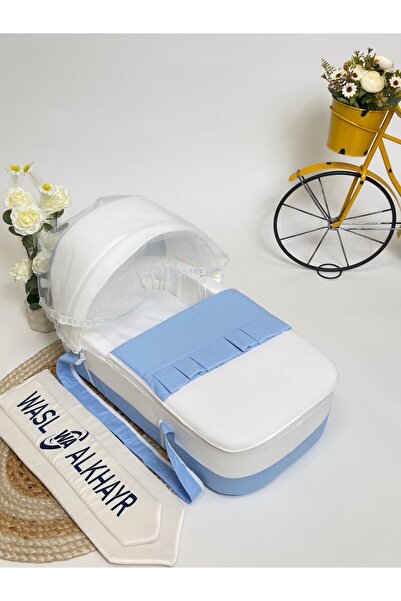 WASL ALKHAIR سرير أطفال متنقل بمقعد مبطن سميك ومواد عالية الجودة لون ابيض مع ...