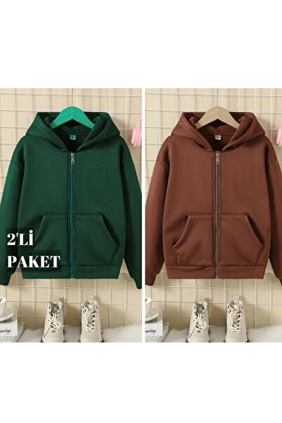 EYAX MODA 2-Piece Girls/Boys Zippered Hooded Sweatshirt