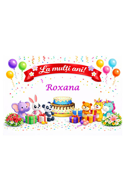 OEM Banner Aniversar „La Mulți Ani Roxana”, Premium 110x80 cm, Cu Capse de Pr...