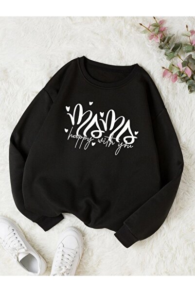 EYAX MODA Crew Neck Printed Oversize Unisex Sweatshirt