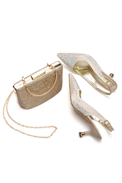 Melvoria Pantofi de seară cu broderie de piatră de 5 cm pentru femei și set d...