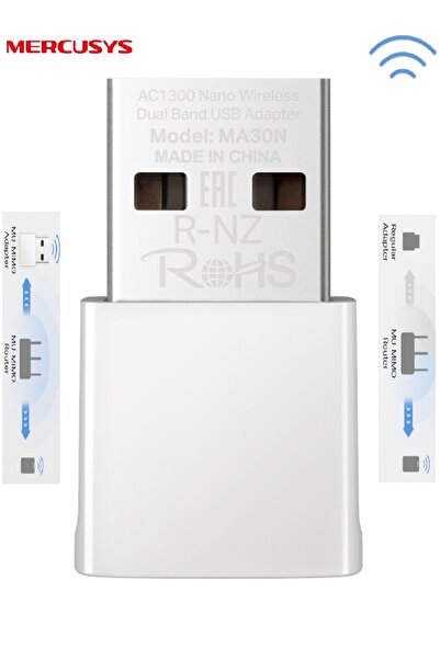 Mercusys محول واي فاي MA30N يو إس بي AC1300Mbps طاقة شبكة بطاقة نانو نطاق مزد...