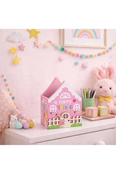 ZanaCasei Coș decorativ de Paște din lemn roz cu model de căsuță de iepure  "...