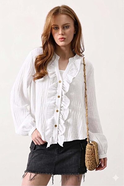 ibeeka Ruffle Detailed Transparent Shirt and Strapless Inner Blouse