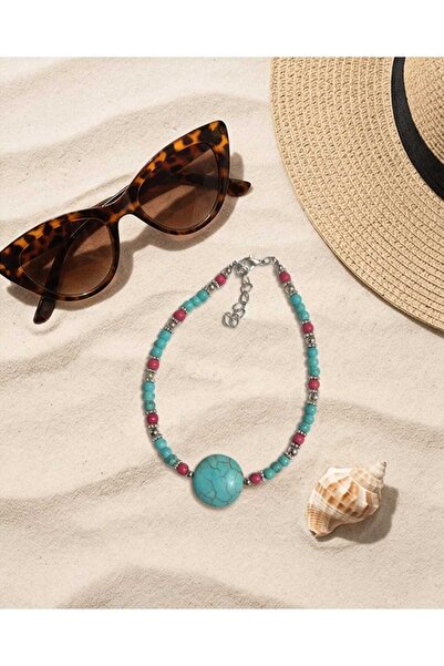 Dodemert Home Blue Stone Red Beaded Foot Jewelry & Anklet