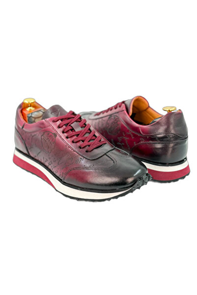 the corleone Erkek Hakiki Deri Modern Bordo Sneaker Yazı Baskılı Konfor Taban...