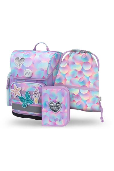 Baagl Set școlar 3 piese: Ghiozdan, Penar, Sac, Ergo Candy, fete, 19L, Roz