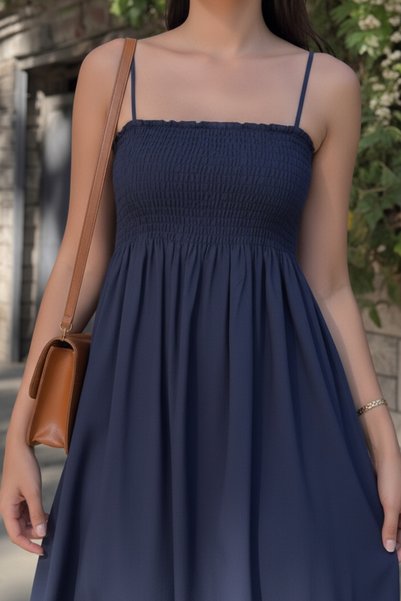 oshebu Unlined Cotton Long Summer Women's Dress – Shoulder-Strap Drawstring