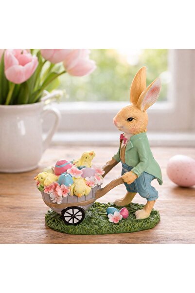 ZanaCasei Figurină Iepuraș de Paște din polirășină cu cărucior 19cm