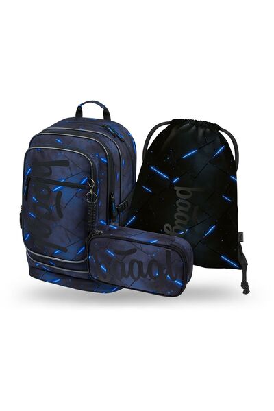 Baagl Set rucsac școlar 3 piese: Rucsac, Penar, Sac, Cubic Flash, băieți, 29L...