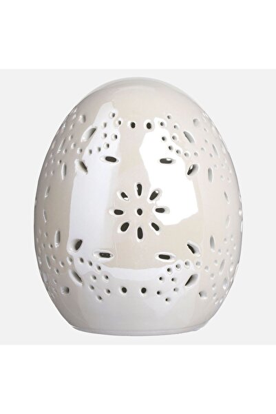 ZanaCasei Decorațiune de Paște Ou ceramic alb sculptat perlat Ø9.5x11cm