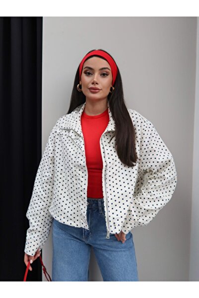 ESRAHELVACI Polka Dot Denim Jacket with Side Pockets