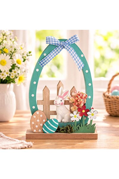 ZanaCasei Decorațiune de Paște din lemn cu ouă de culori diferite, gard și ie...