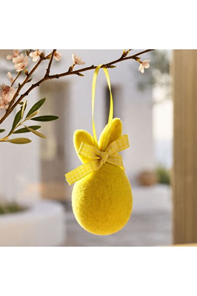 ZanaCasei Ou decorativ de Paște galben cu urechi de iepure 10cm