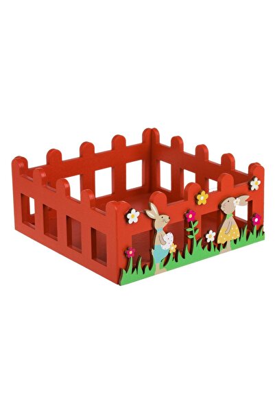 ZanaCasei Decorative Easter Box Made of Red Wood with Bunnies 15x15x6cm
