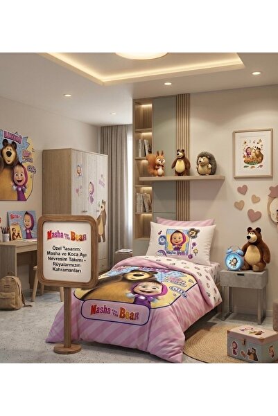 Taç Masha and the Bear Themed, Very Cute Children's Bedding Set