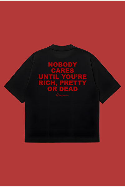 PURE POWER Nobody Cares Oversize Boxy Fit Unisex %100 Pamuklu Tshirt – Baskıl...