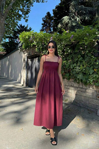 oshebu Βαμβακερό μακρύ καλοκαιρινό γυναικείο φόρεμα χωρίς φόδρα – με τιράντες...