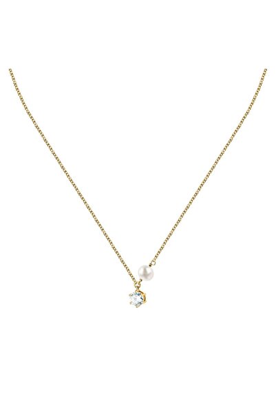 MORELLATO Pearl necklace, 925 silver, gold, chain length 45cm, silver crystal...