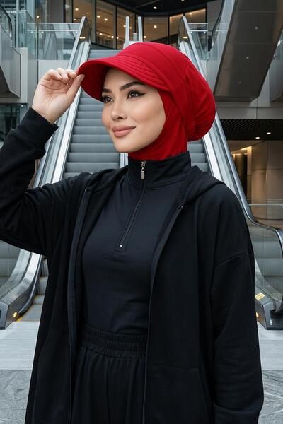 Aisha's Design Çıkarılabilir Siperlikli Tesettür Bone,B-82,Kırmızı