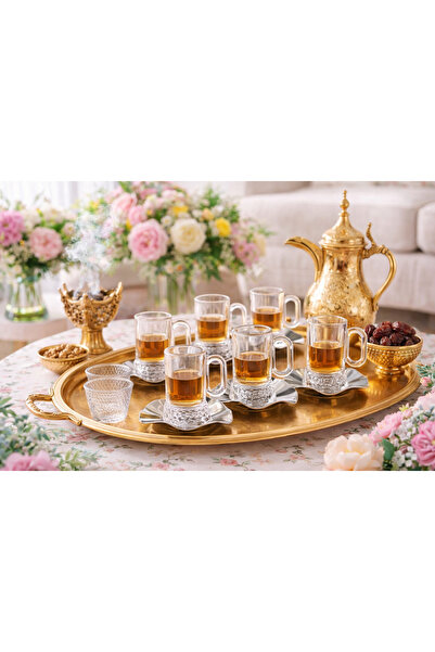 Dania ✨☕ طقم فناجين شاي وقهوة زجاج فاخر مع صحون ستانلس ستيل – 18 قطعة | تصميم...