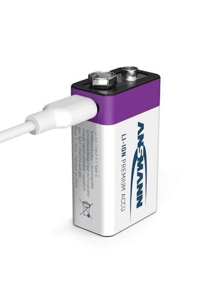 ANSMANN Baterie litiu-ion E-Block 9V cu incarcare USB-C, 400mAh