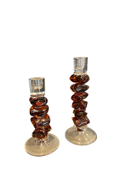 mysecrethome El Yapımı Bordo Renk Cam 2’li Mumluk | Şamdan Seti 20 & 30 cm De...