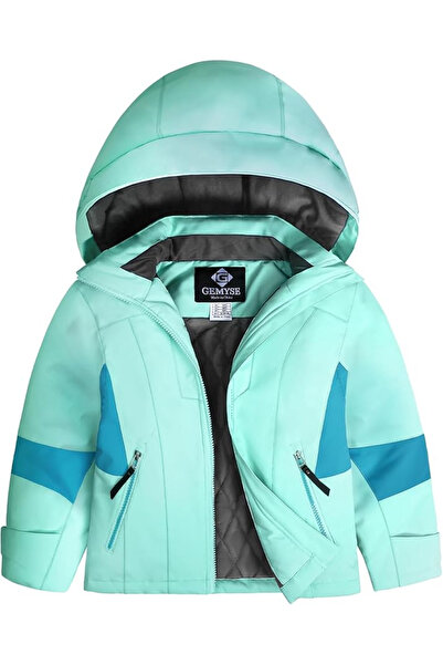 GEMYSE Geacă de iarnă căptușită cu blană pentru copii, Albastru deschis 162-168