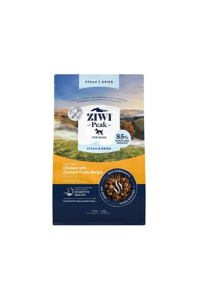 ZIWI Peak دجاج مطهو بالبخار ومجفف بدون قفص مع فواكه البستان، وصفة خاصة 1.5 كجم