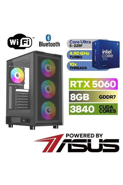 ASUS ŞAFAK GAMING DDR5-RTX 5060 8GB-ULTRA 5 225F–16GB DDR5–1 TB M.2 SSD–WİN11...