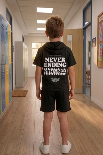 çatı moda Boys' Summer Hooded T-Shirt Shorts Set