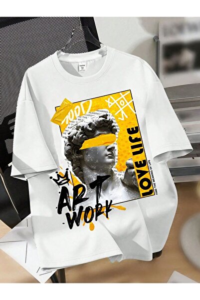 Joetsu Brokleyn Printed Oversize Women'S/Men's Unisex White Tshirt