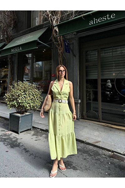 ÇEÇİM Γυναικείο φόρεμα μίντι με λεπτομέρεια ζώνης και κουμπιά ZYN-58916