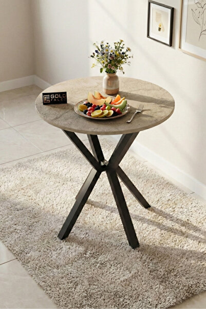 GOLDFALEZ Mutfak Masası Yuvarlak 70 Çap Metal Ayak Yemek Masası Modern Balkon...