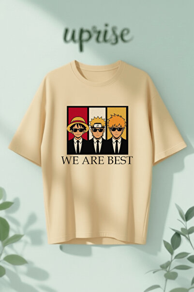 Vordevia Big Three Naruto Bleach One Piece Printed Cotton Oversize T-Shirt