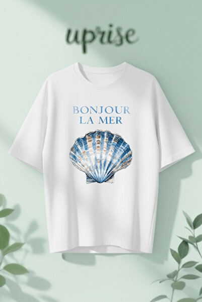 Vordevia Μπλουζάκι από βαμβάκι με στάμπα Bonjour La Mer, σε μεγάλο μέγεθος
