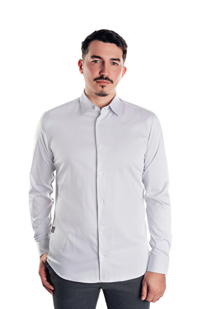 URSACHI Ανδρικό καθημερινό πουκάμισο, γκρι, βαμβακερό, με μακριά μανίκια, κλα...