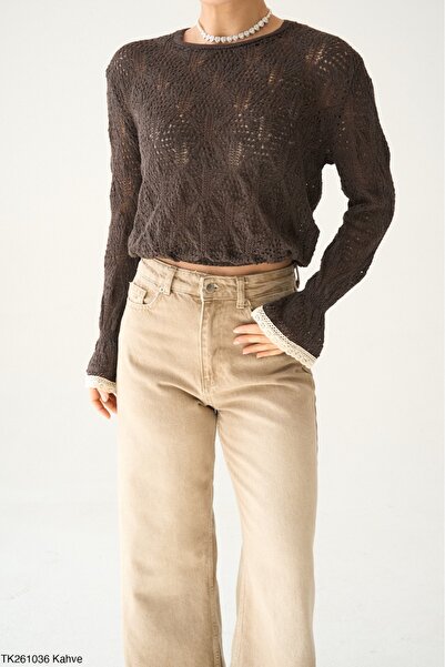 Lupies Women's Openwork Sleeve Gathered Knitwear Sweater