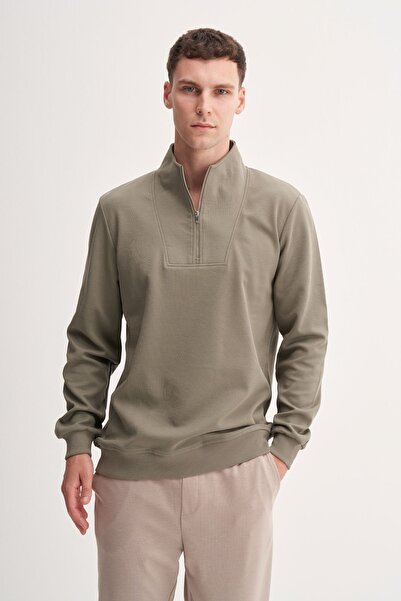 Cazador Premium Regular Fit Thick Textured Stand Collar Zippered Sweatshirt-5...
