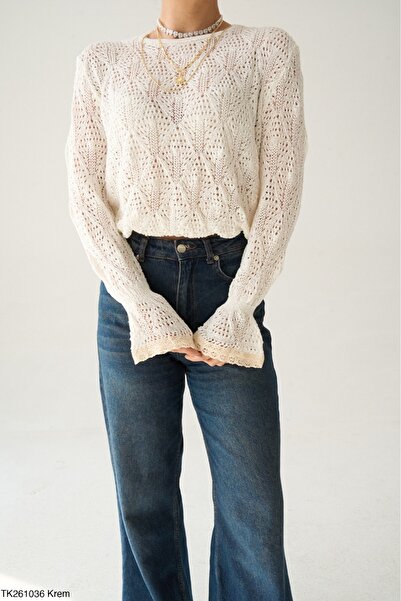 Lupies Women's Openwork Sleeve Gathered Knitwear Sweater