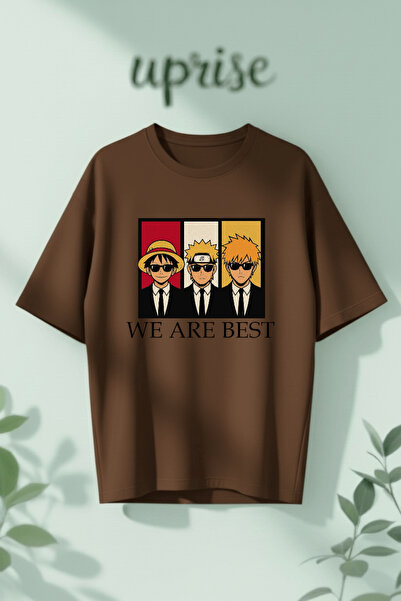 Vordevia Big Three Naruto Bleach One Piece Printed Cotton Oversize T-Shirt