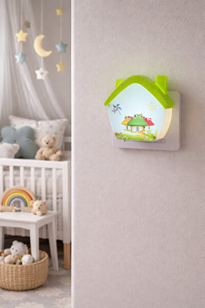 kialed Yeşil Mantar Çocuk Bebek Gece Lambası Priz Tipi LED Dekoratif Oda Aydı...