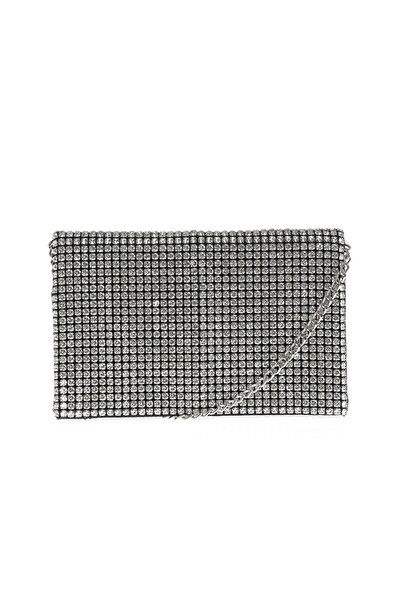Meli Melo Paris Clutch argintiu cu strasuri si lant metalic detasabil